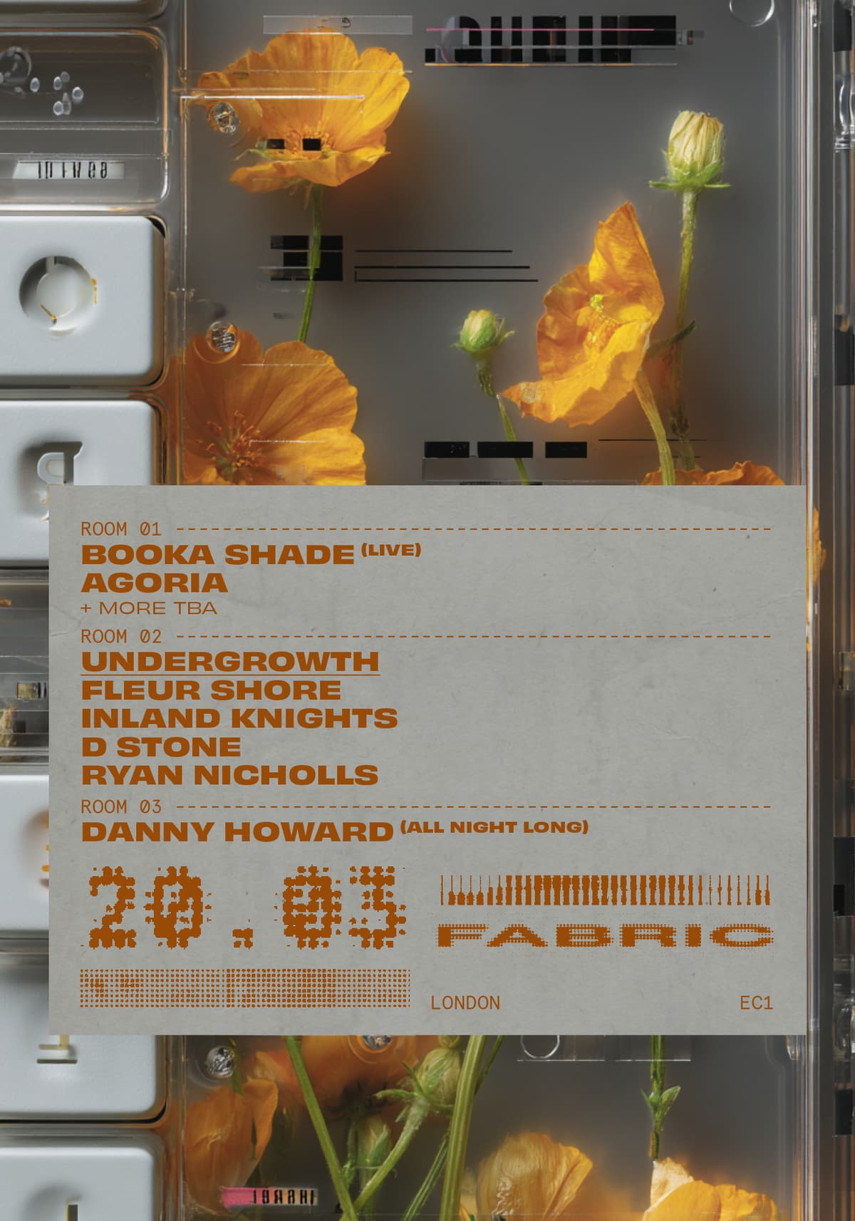 fabric: Booka Shade (Live), Agoria, Fleur Shore, Inland Knights, D Stone, Danny Howard